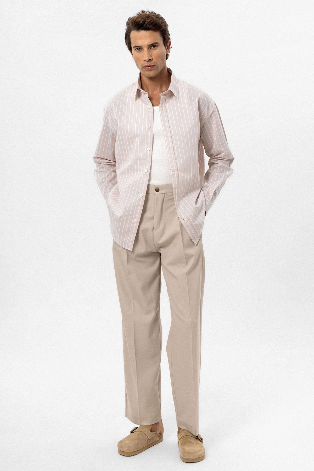 Antioch-Bej Oversize Çizgili Erkek Gömlek-Gömlek-2-Milagron.com
