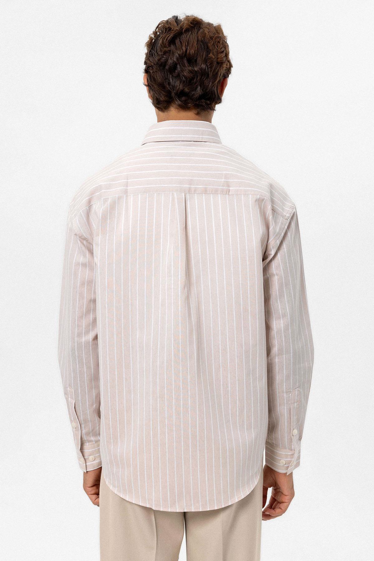 Antioch-Bej Oversize Çizgili Erkek Gömlek-Gömlek-6-Milagron.com