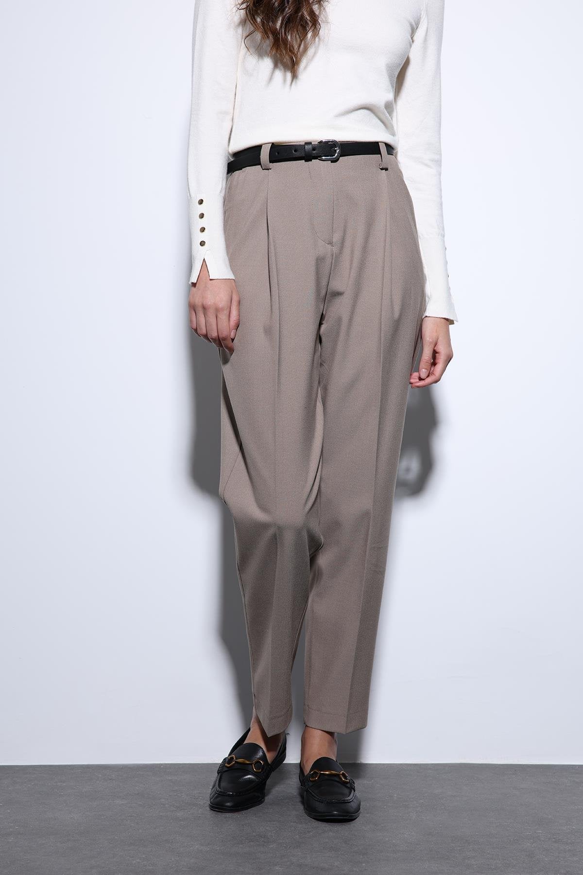 Antioch-Bej Pensli Kadın Pantolon-Kumaş Pantolon-2-Milagron.com