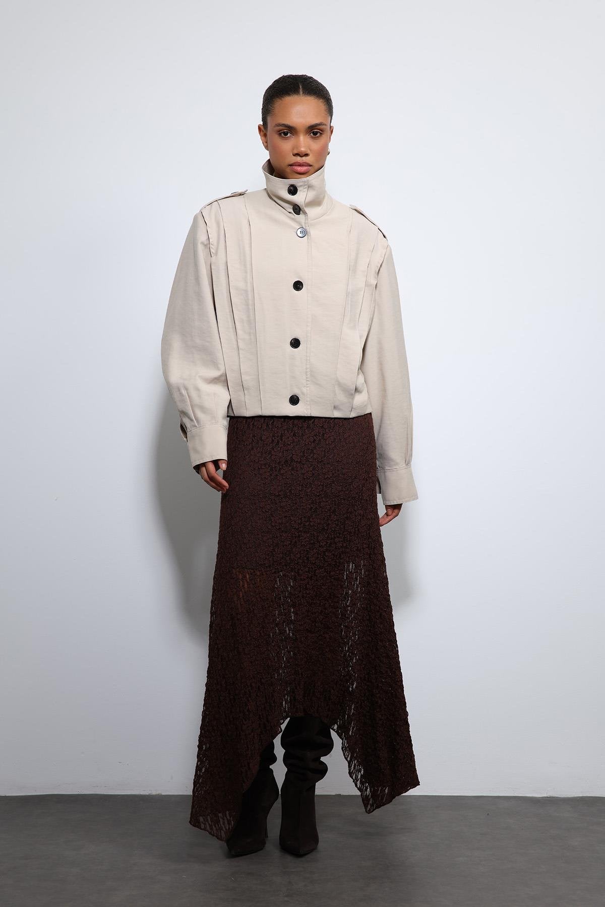 Antioch-Bej Pile Detaylı Dik Yaka Mont-Mont-2-Milagron.com