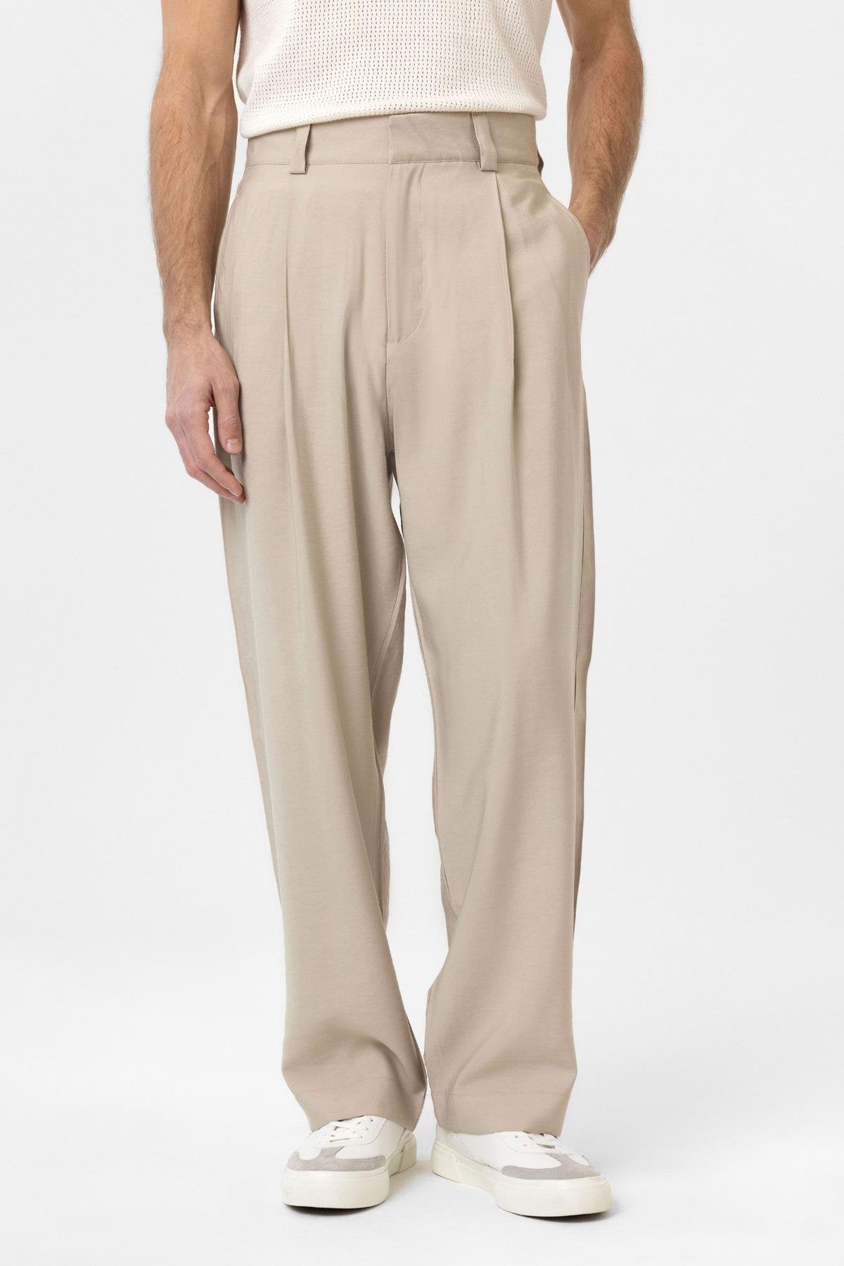 Antioch-Bej Pileli Baggy Fit Erkek Pantolon-Kumaş Pantolon-2-Milagron.com