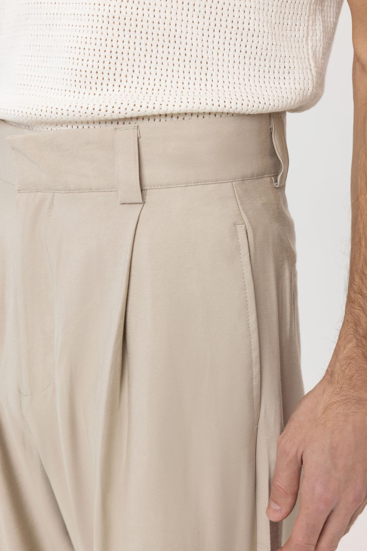 Antioch-Bej Pileli Baggy Fit Erkek Pantolon-Kumaş Pantolon-5-Milagron.com