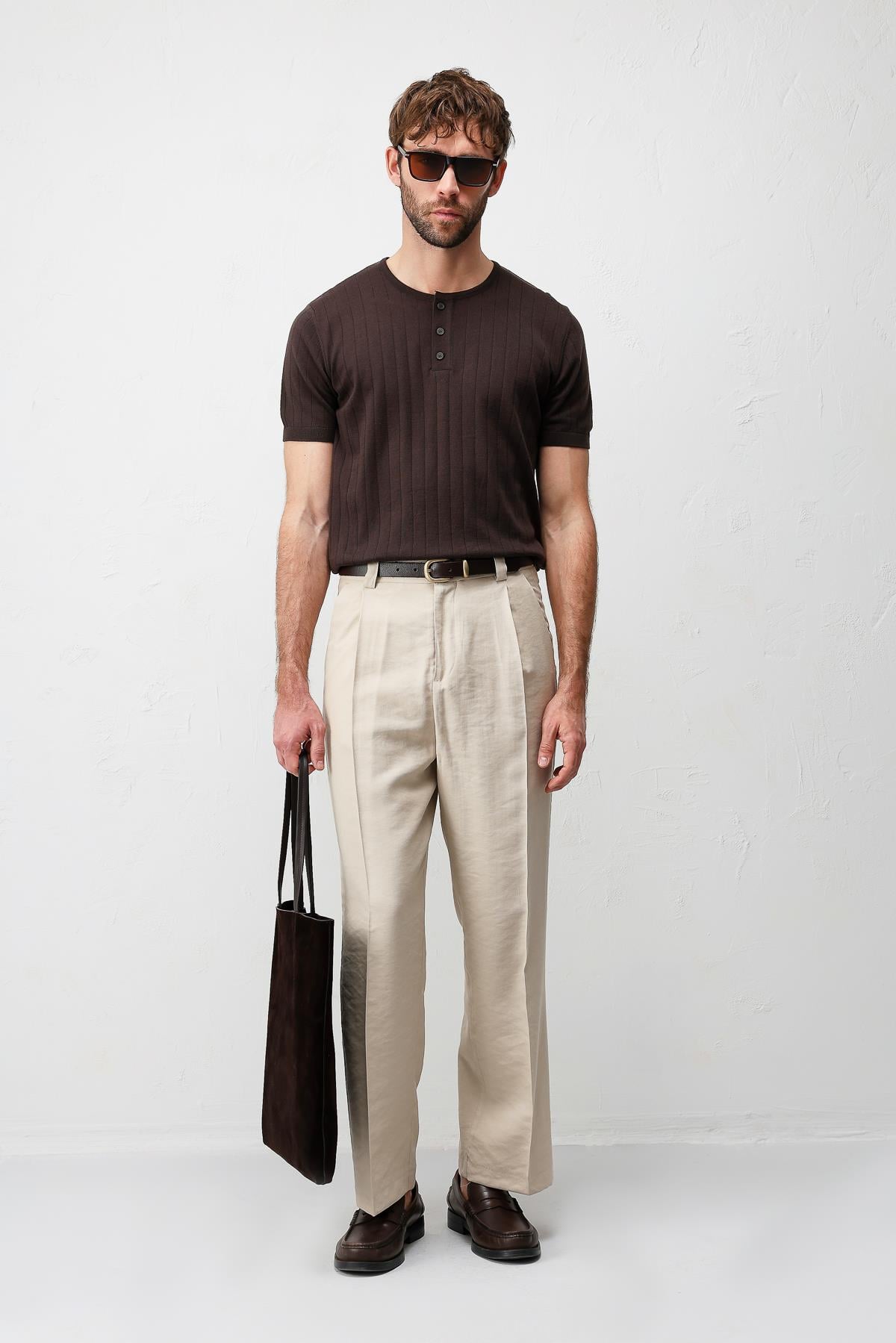 Antioch Bej Pileli Relaxed Fit Erkek Pantolon