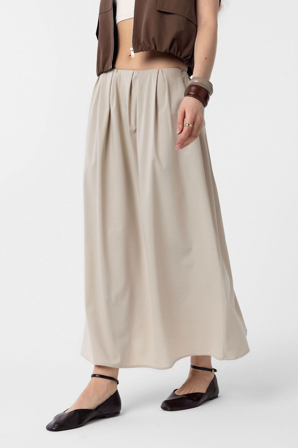 Antioch-Bej Pilili Kadın Midi Etek-Etek-2-Milagron.com