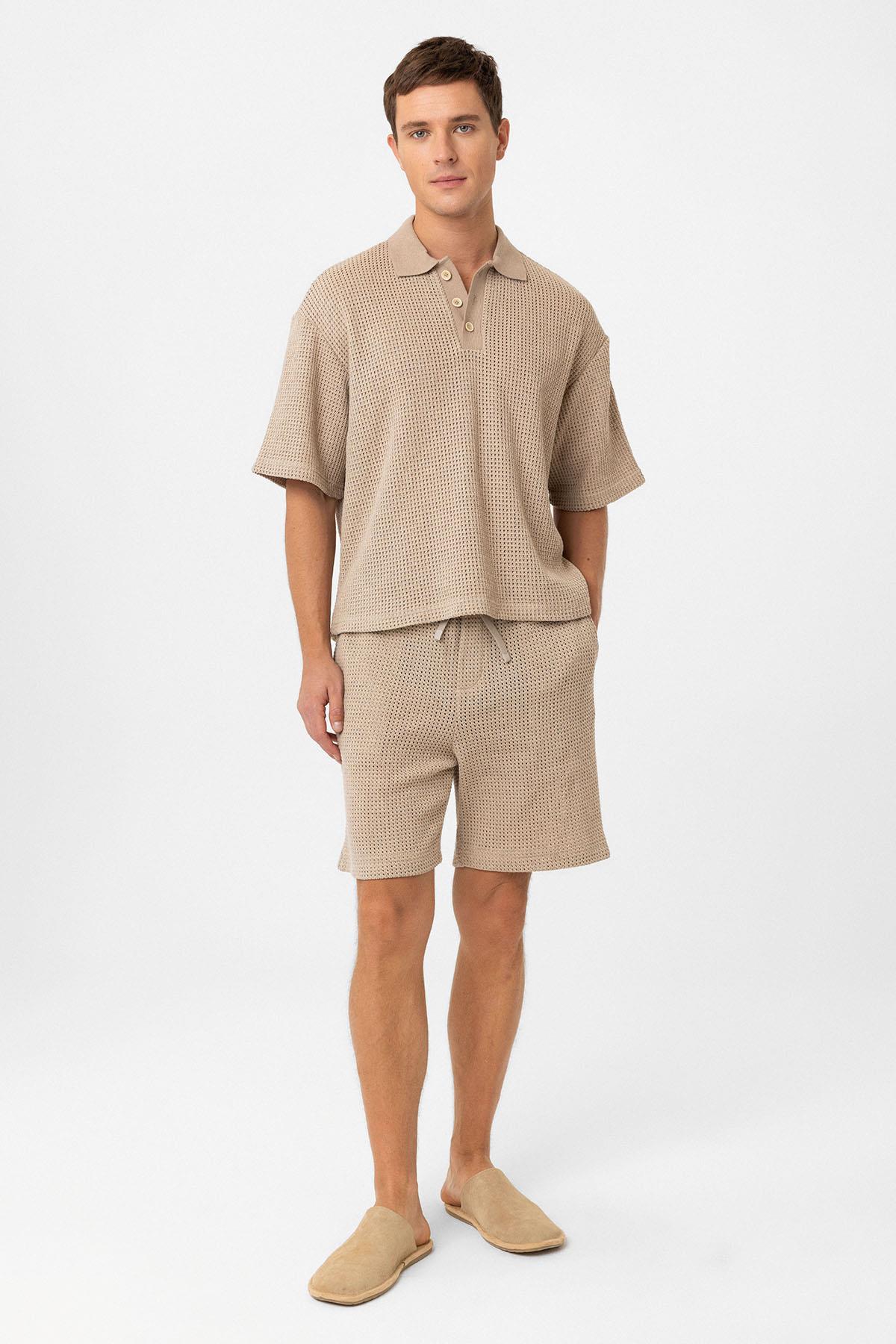 Antioch-Bej Polo Yaka Dokulu Relaxed Erkek T Shirt-T-Shirts-2-Milagron.com