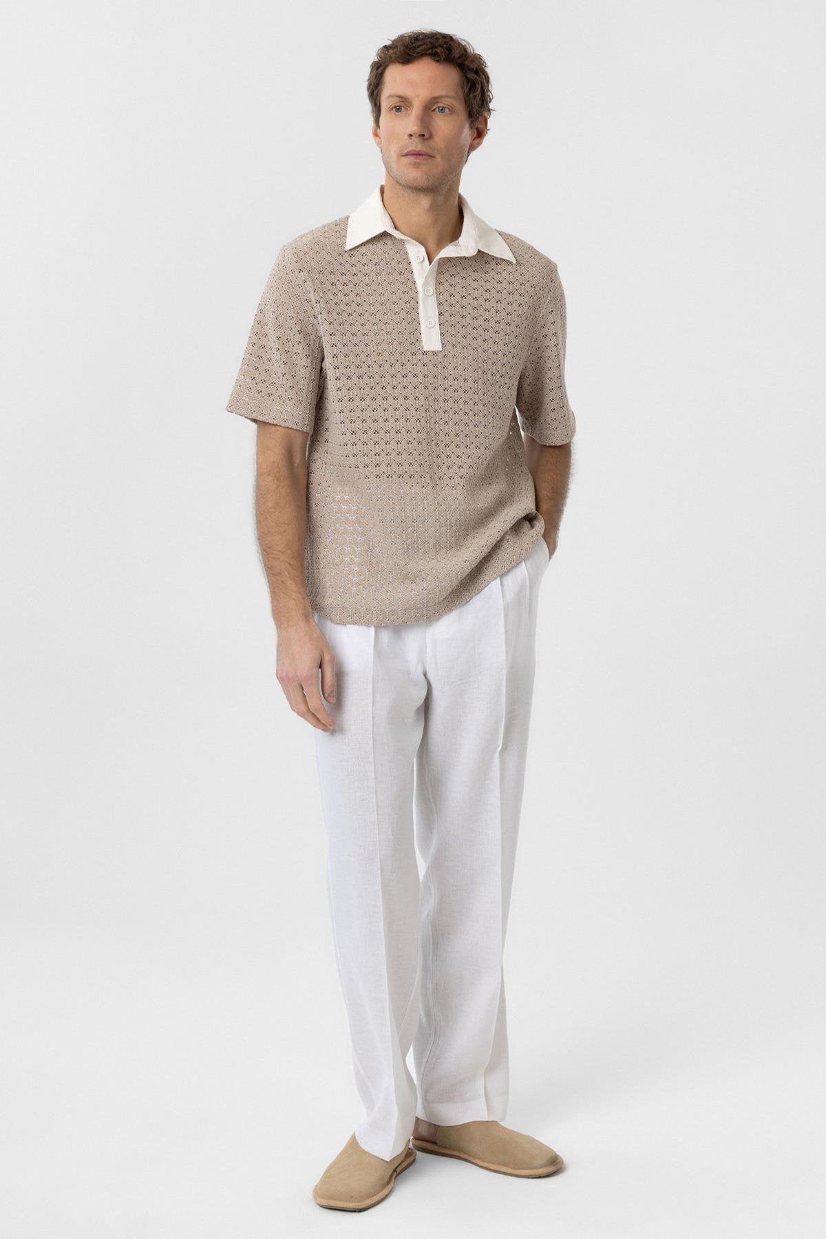 Antioch-Bej Polo Yaka Örgü Erkek T Shirt-T-Shirts-2-Milagron.com