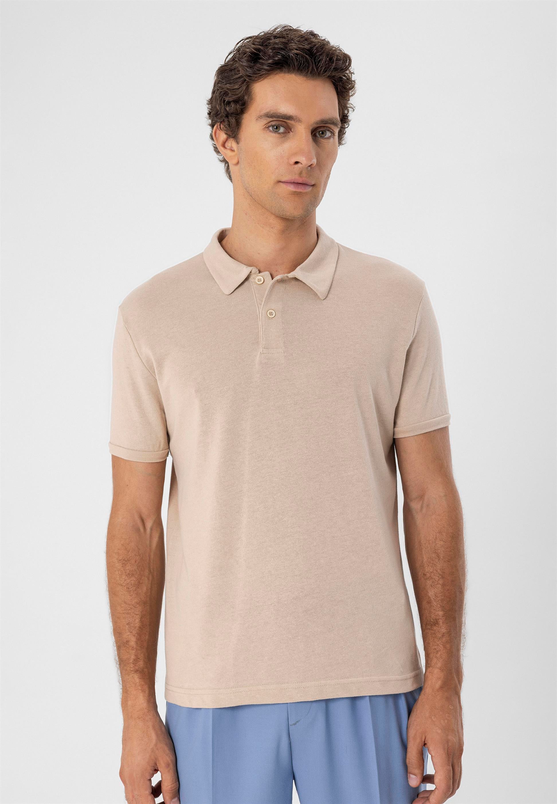 Antioch-Bej Polo Yaka Slim Fit Erkek T Shirt-T-Shirts-4-Milagron.com