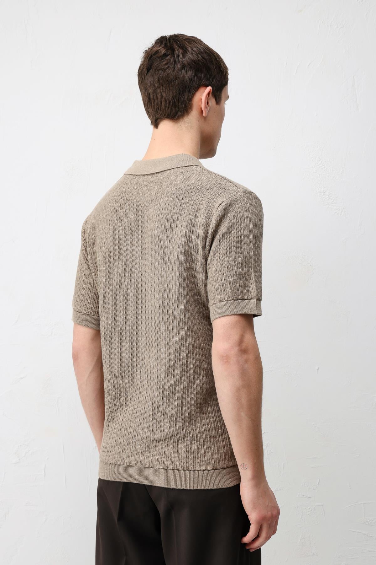 Antioch Bej Premium Dokulu Erkek Triko T-Shirt