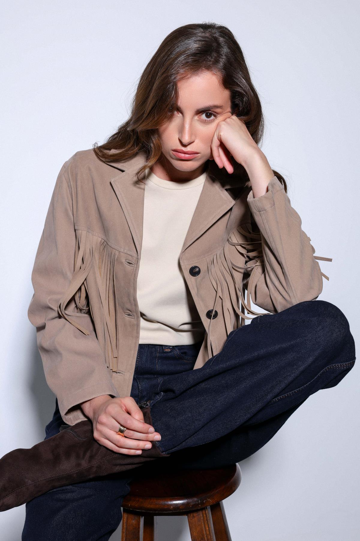 Antioch-Antioch Bej Püskül Detaylı Süet Kadın Ceket-Ceket-2-Milagron.com