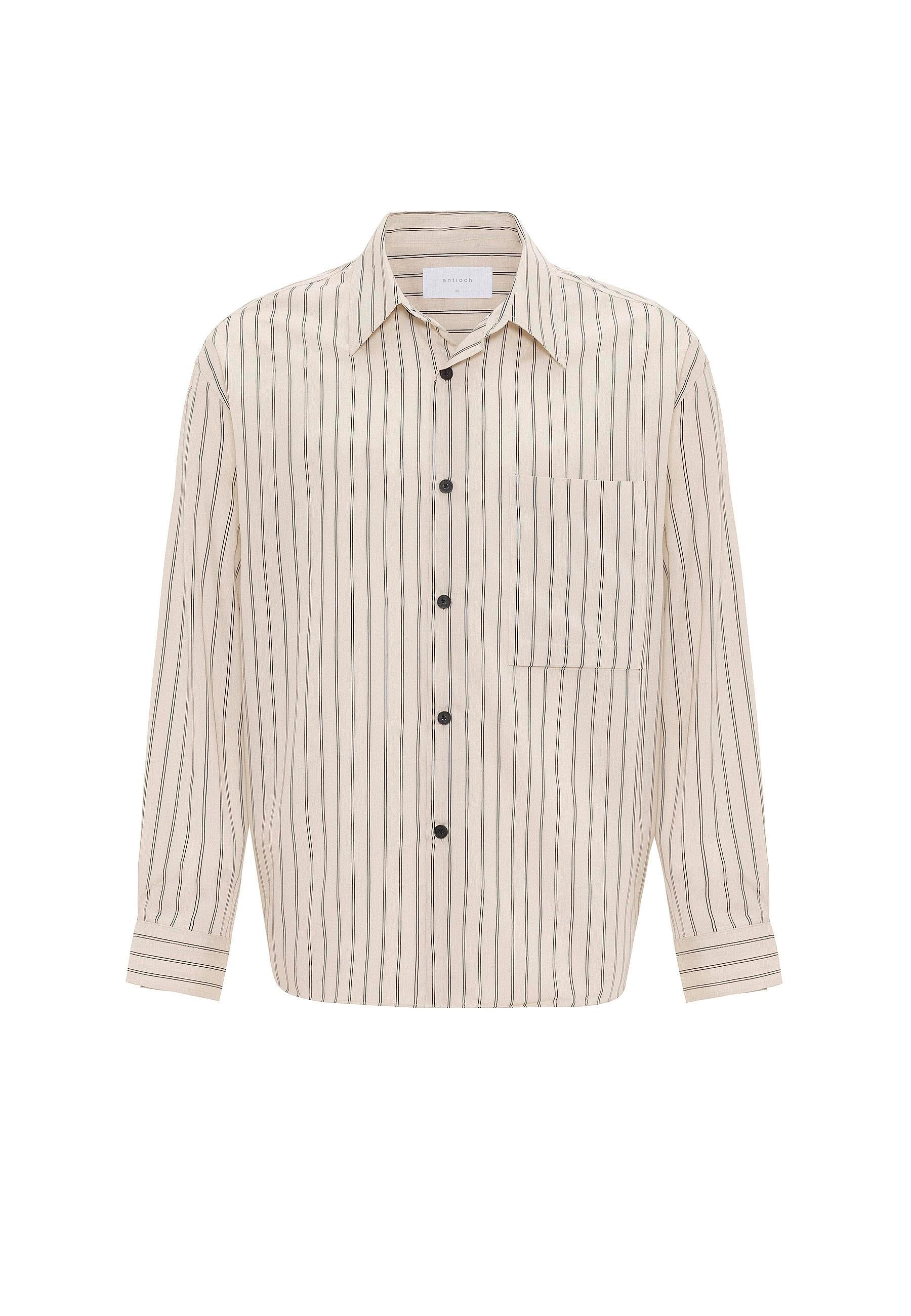 Antioch-Bej Relax Fit Çizgili Erkek Gömlek-Gömlek-6-Milagron.com