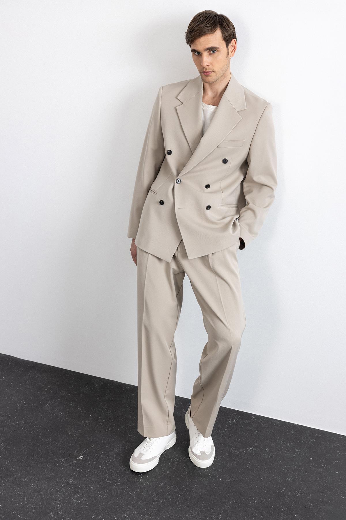 Antioch-Bej Relax Fit Kruvaze Erkek Blazer Ceket-Ceket-1-Milagron.com