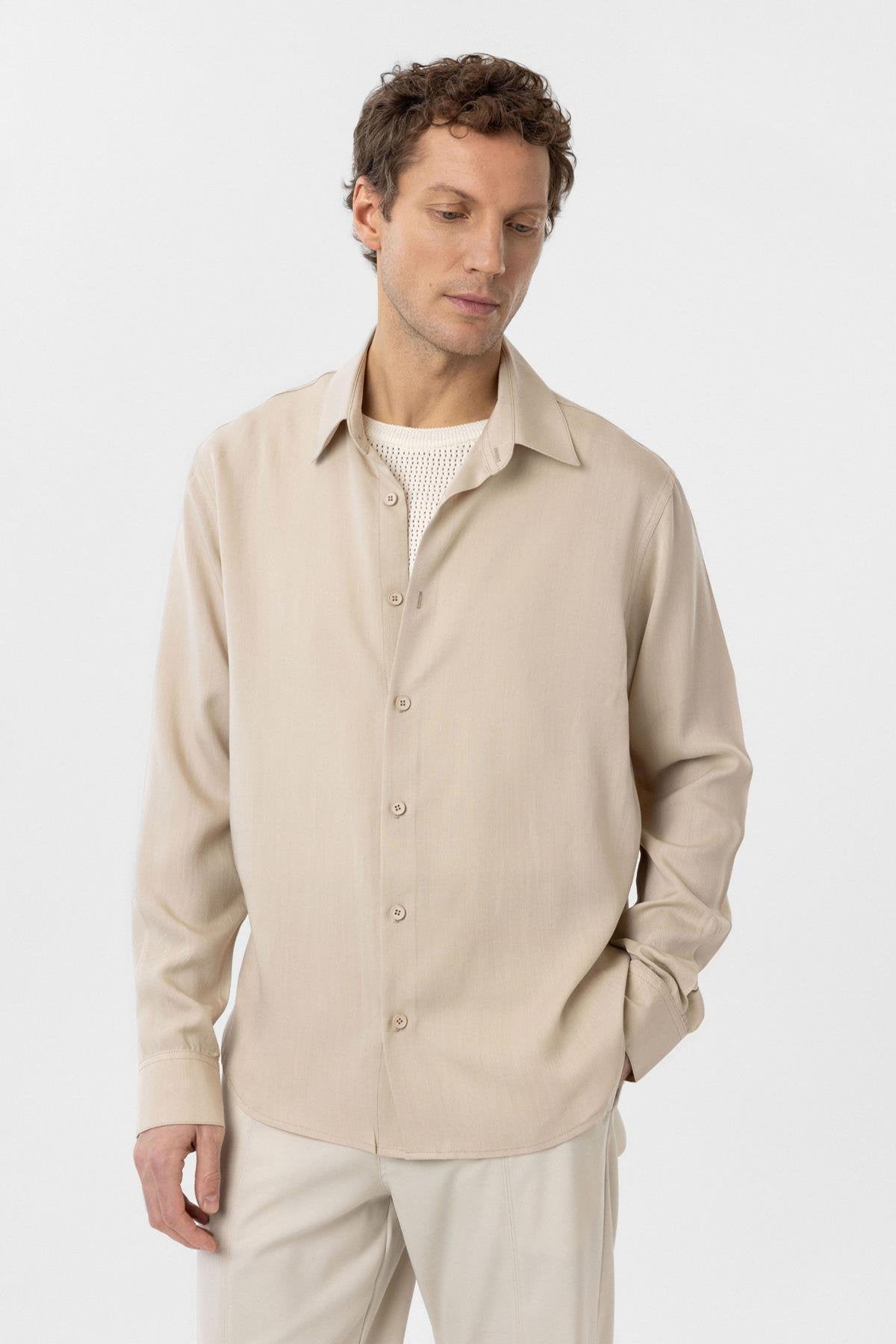 Antioch-Bej Relax Fit Liyosel Kumaş Erkek Gömlek-Gömlek-3-Milagron.com