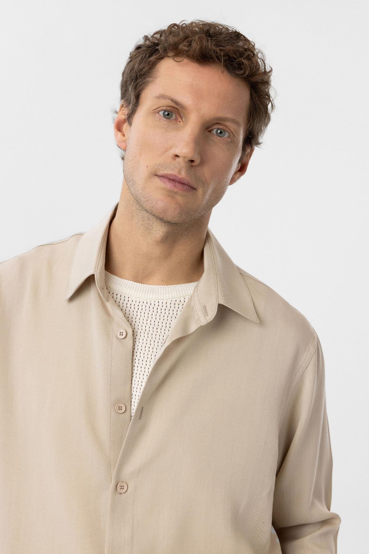 Antioch-Bej Relax Fit Liyosel Kumaş Erkek Gömlek-Gömlek-4-Milagron.com