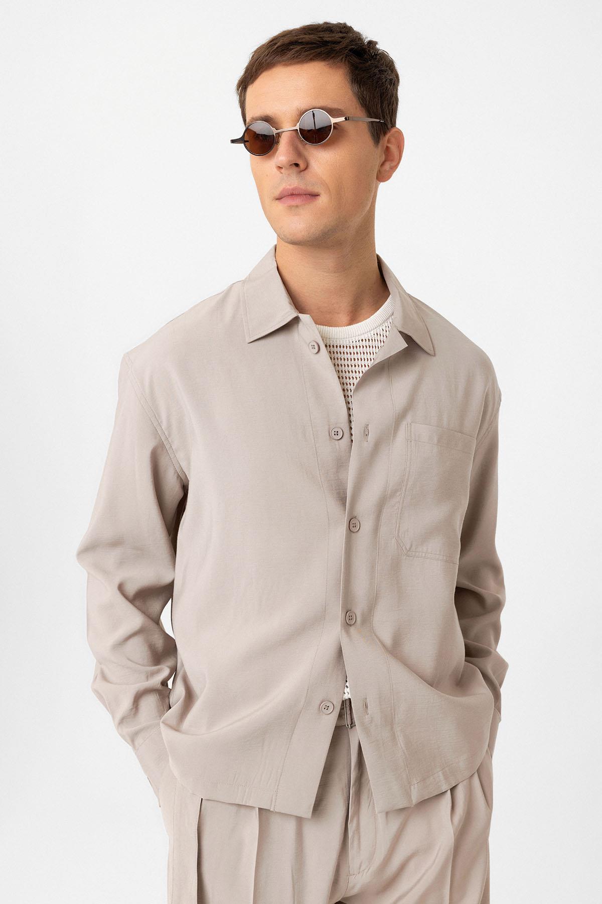 Antioch-Bej Relax Fit Modal Kumaş Erkek Gömlek-Gömlek-1-Milagron.com
