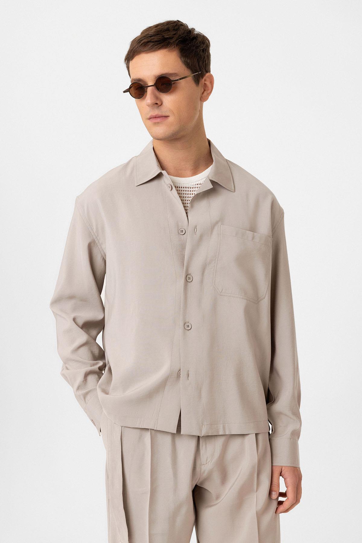 Antioch-Bej Relax Fit Modal Kumaş Erkek Gömlek-Gömlek-3-Milagron.com
