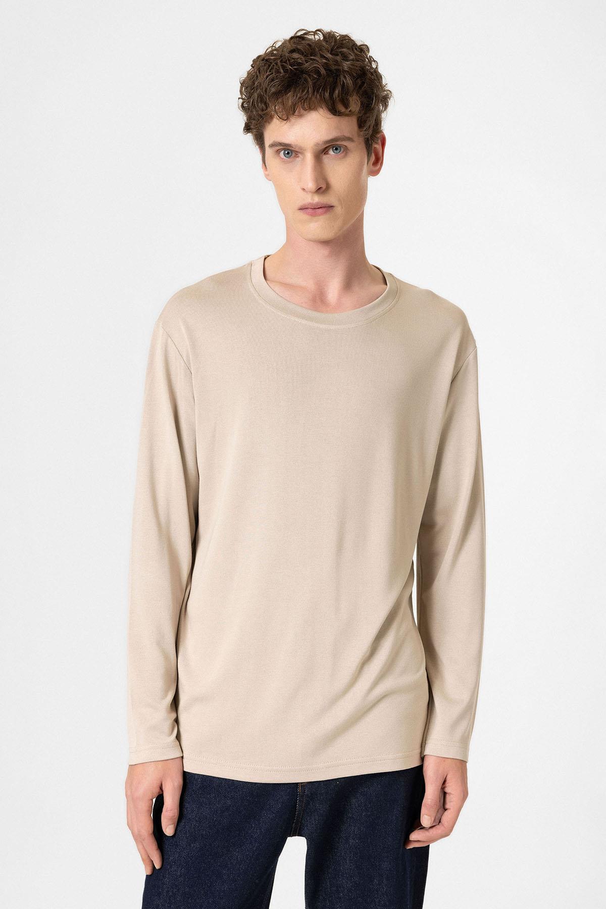 Antioch-Bej Relaxed Fit Basic Erkek T Shirt-T-Shirts-1-Milagron.com