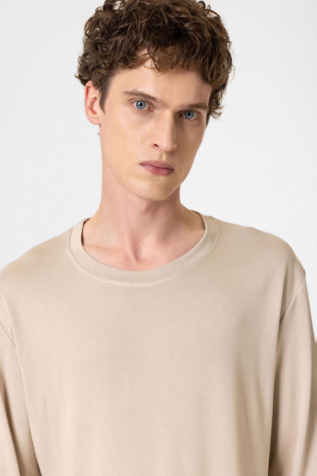 Antioch-Bej Relaxed Fit Basic Erkek T Shirt-T-Shirts-4-Milagron.com