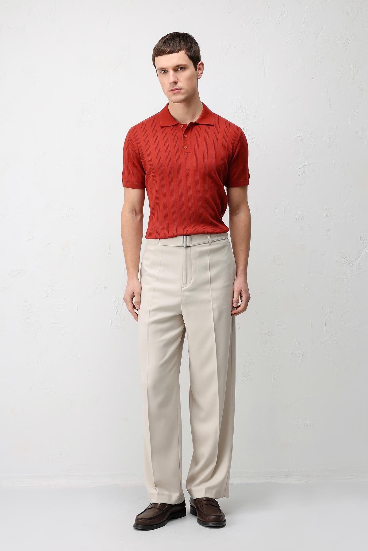 Antioch Bej Relaxed Fit Kemerli Erkek Pantolon