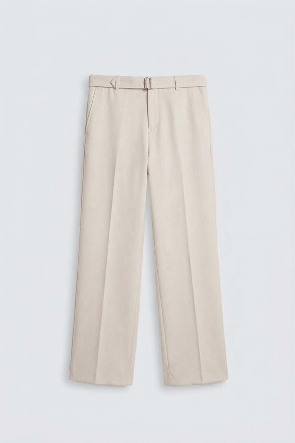 Antioch Bej Relaxed Fit Kemerli Erkek Pantolon