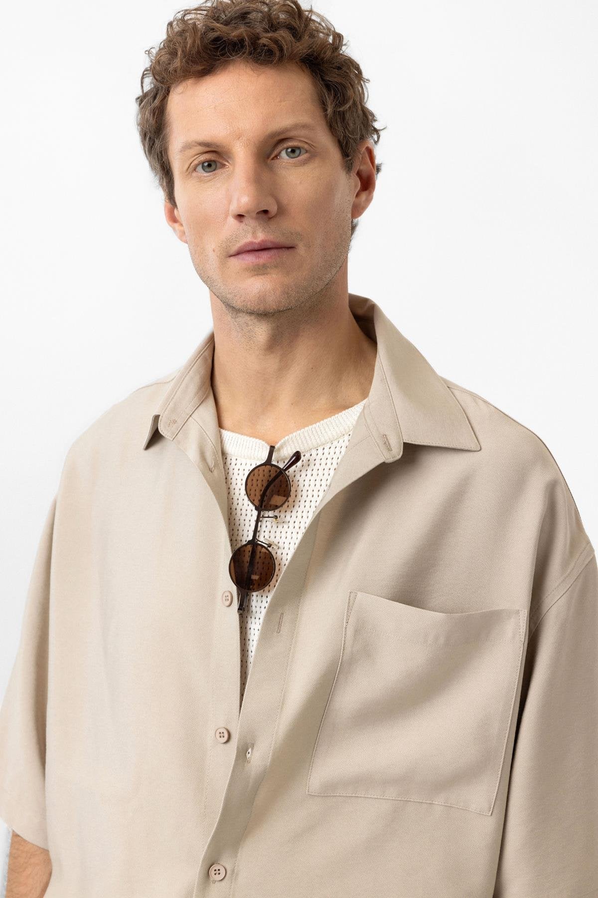 Antioch-Bej Relaxed Kısa Kollu Erkek Gömlek-Gömlek-4-Milagron.com