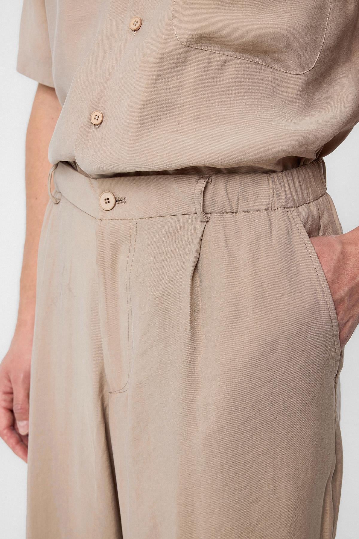 Antioch-Antioch Bej Relaxed Modal Kumaş Yüksek Bel Erkek Pantolon-Kumaş Pantolon-2-Milagron.com