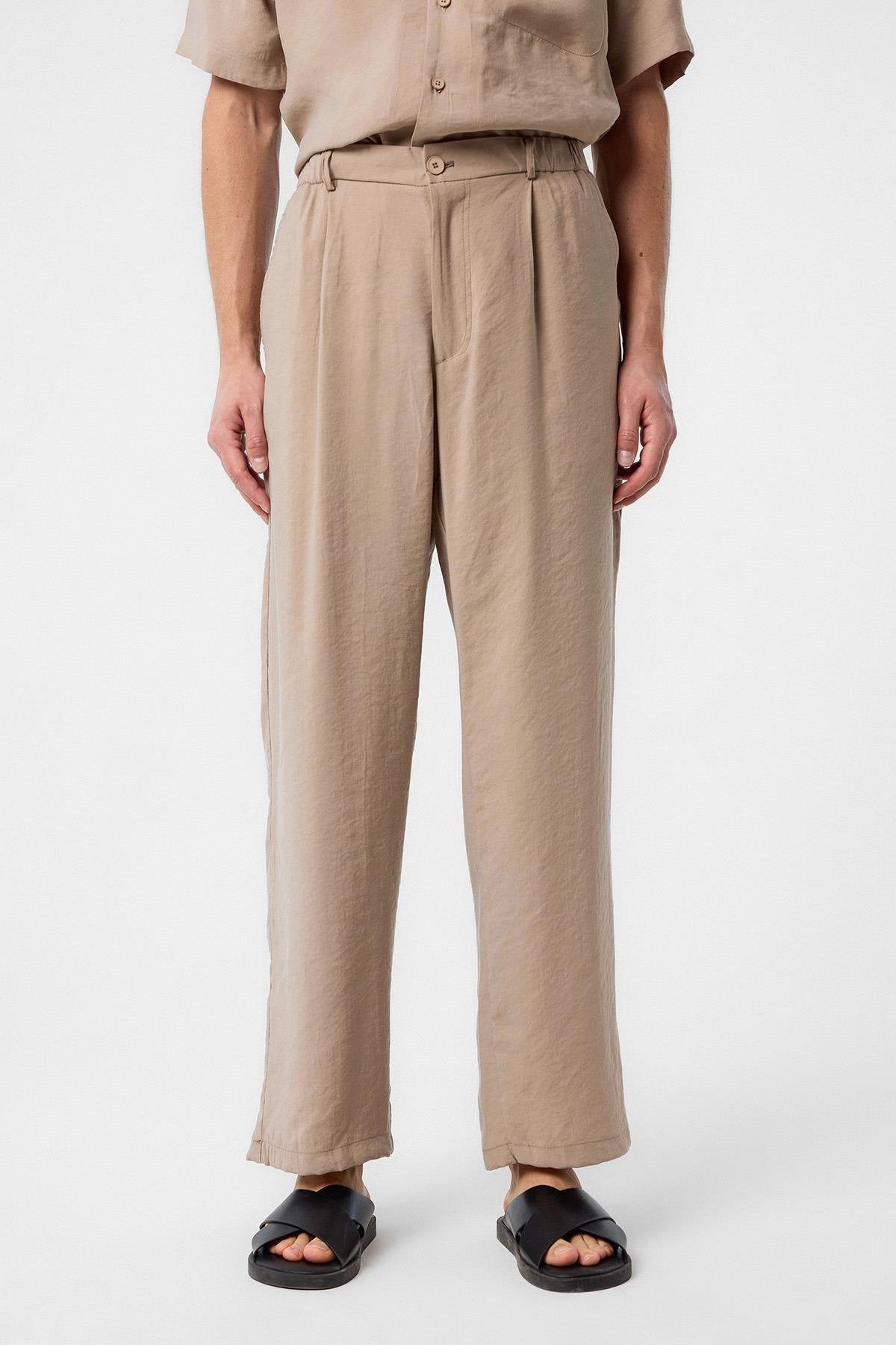 Antioch-Antioch Bej Relaxed Modal Kumaş Yüksek Bel Erkek Pantolon-Kumaş Pantolon-4-Milagron.com