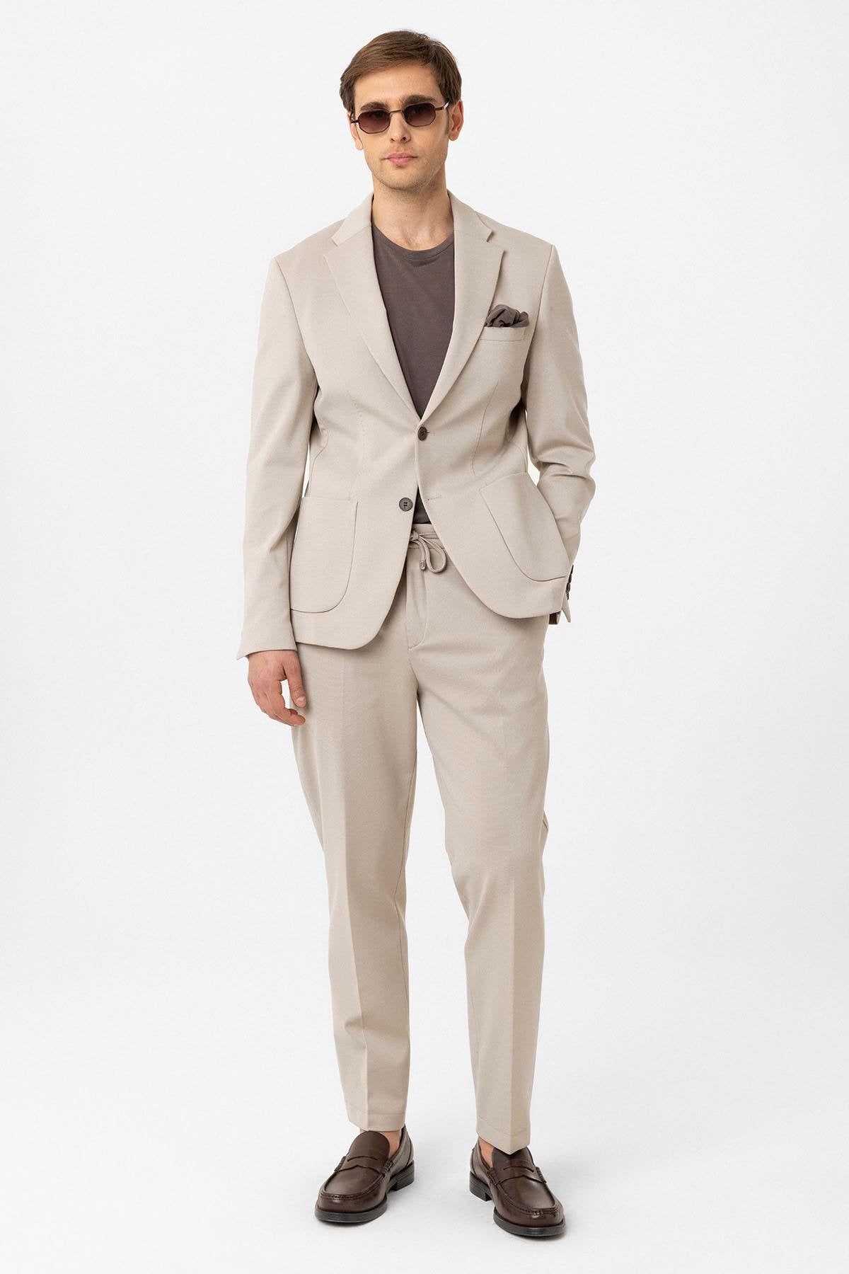 Antioch-Bej Slim Fit Comfort Erkek Takım-Ceket-1-Milagron.com