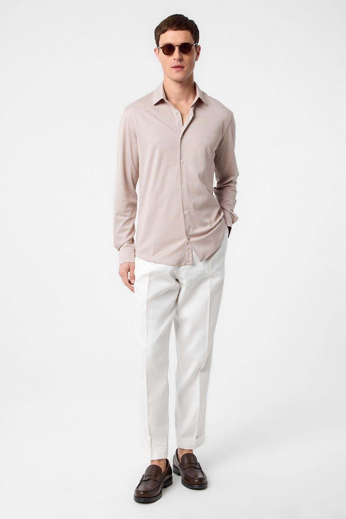 Antioch-Antioch Bej Slim Fit Erkek Gömlek-Gömlek-1-Milagron.com