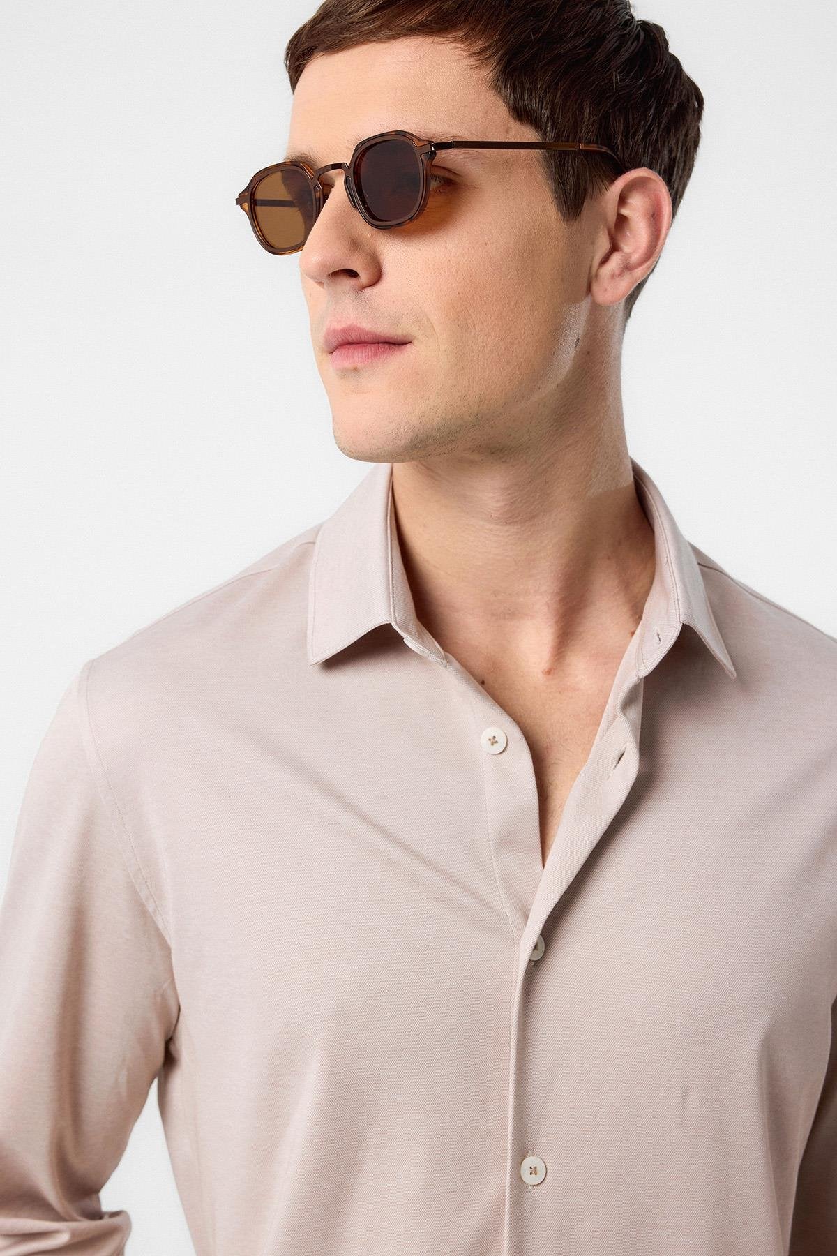 Antioch-Antioch Bej Slim Fit Erkek Gömlek-Gömlek-3-Milagron.com