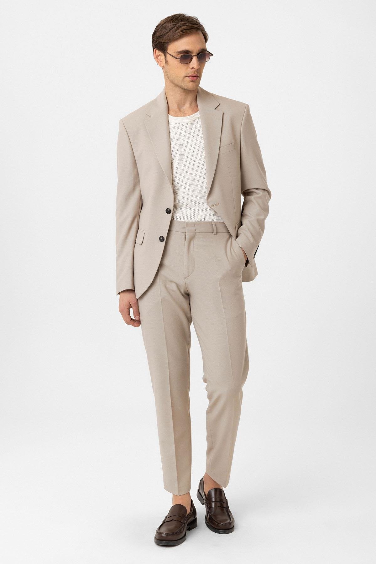 Antioch-Bej Slim Fit Klasik Erkek Takım-Takım Elbise-2-Milagron.com