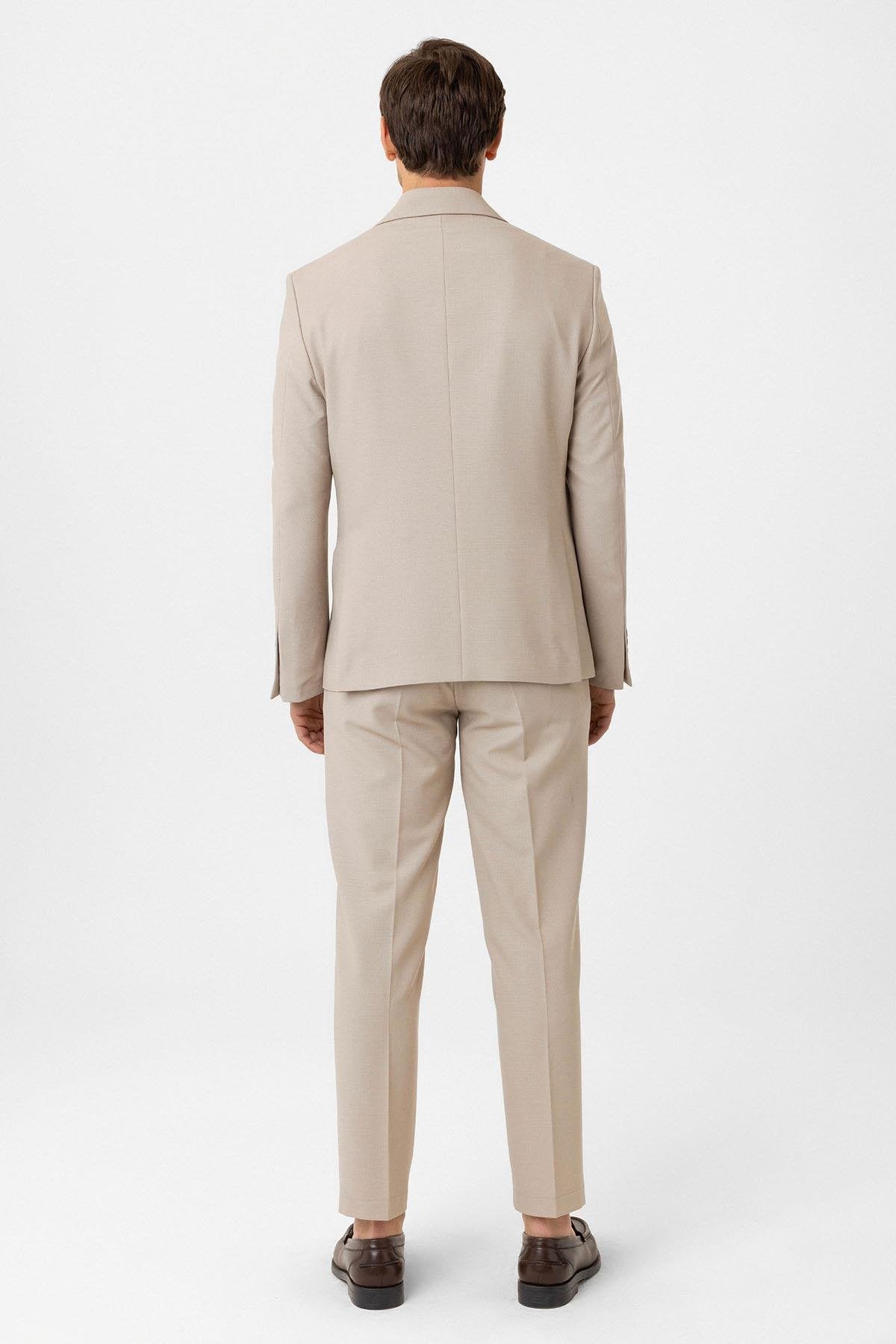Antioch-Bej Slim Fit Klasik Erkek Takım-Takım Elbise-6-Milagron.com