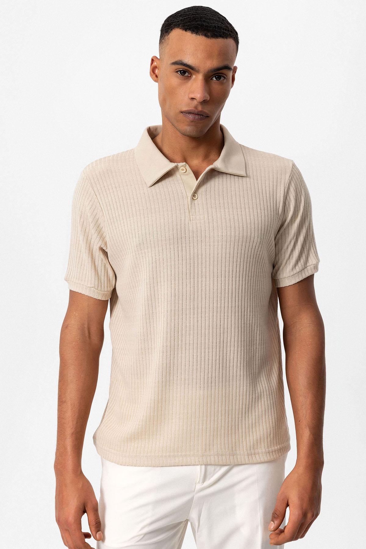 Antioch-Bej Slim Fit Polo Yaka Erkek T Shirt-T-Shirt-1-Milagron.com