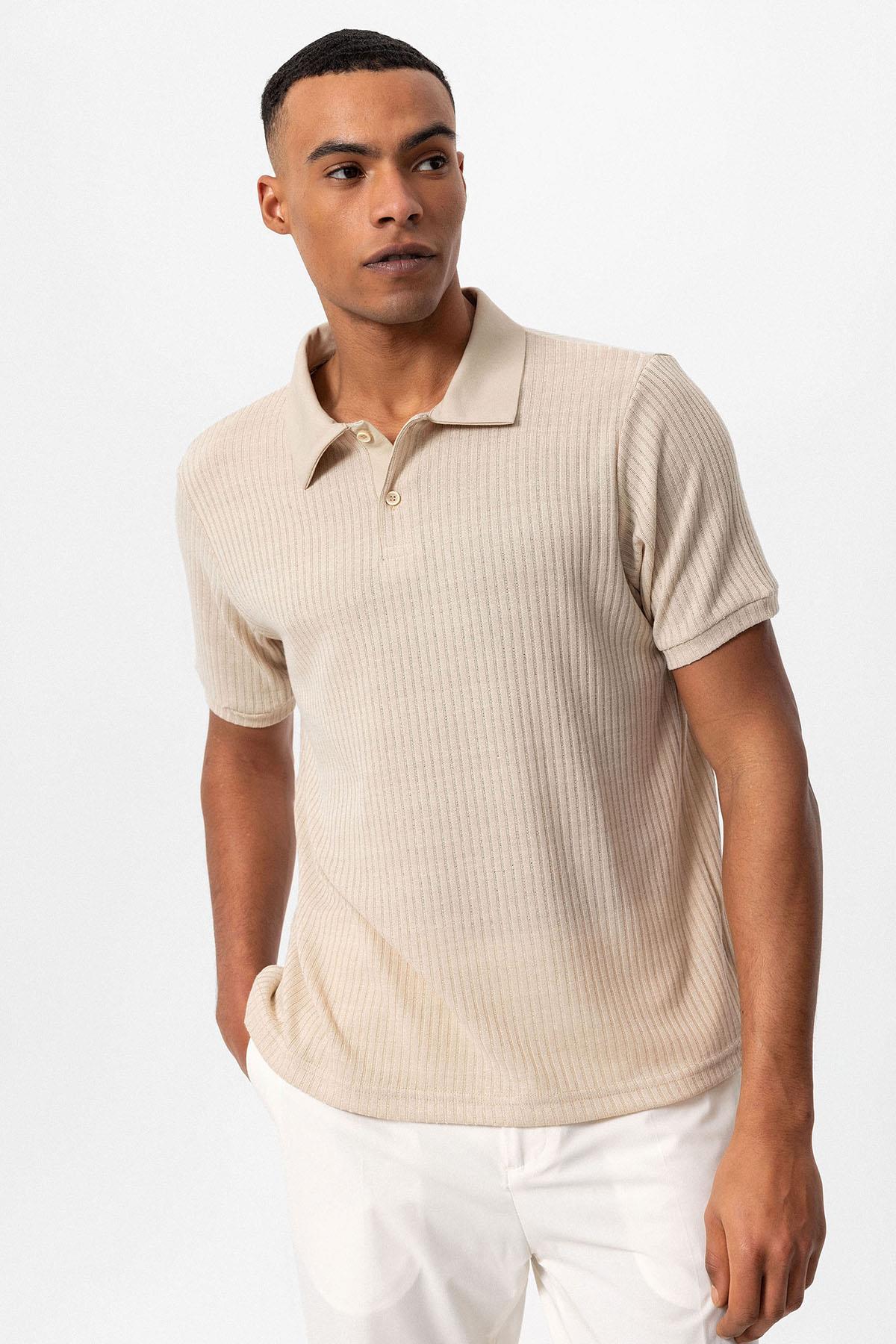 Antioch-Bej Slim Fit Polo Yaka Erkek T Shirt-T-Shirt-4-Milagron.com