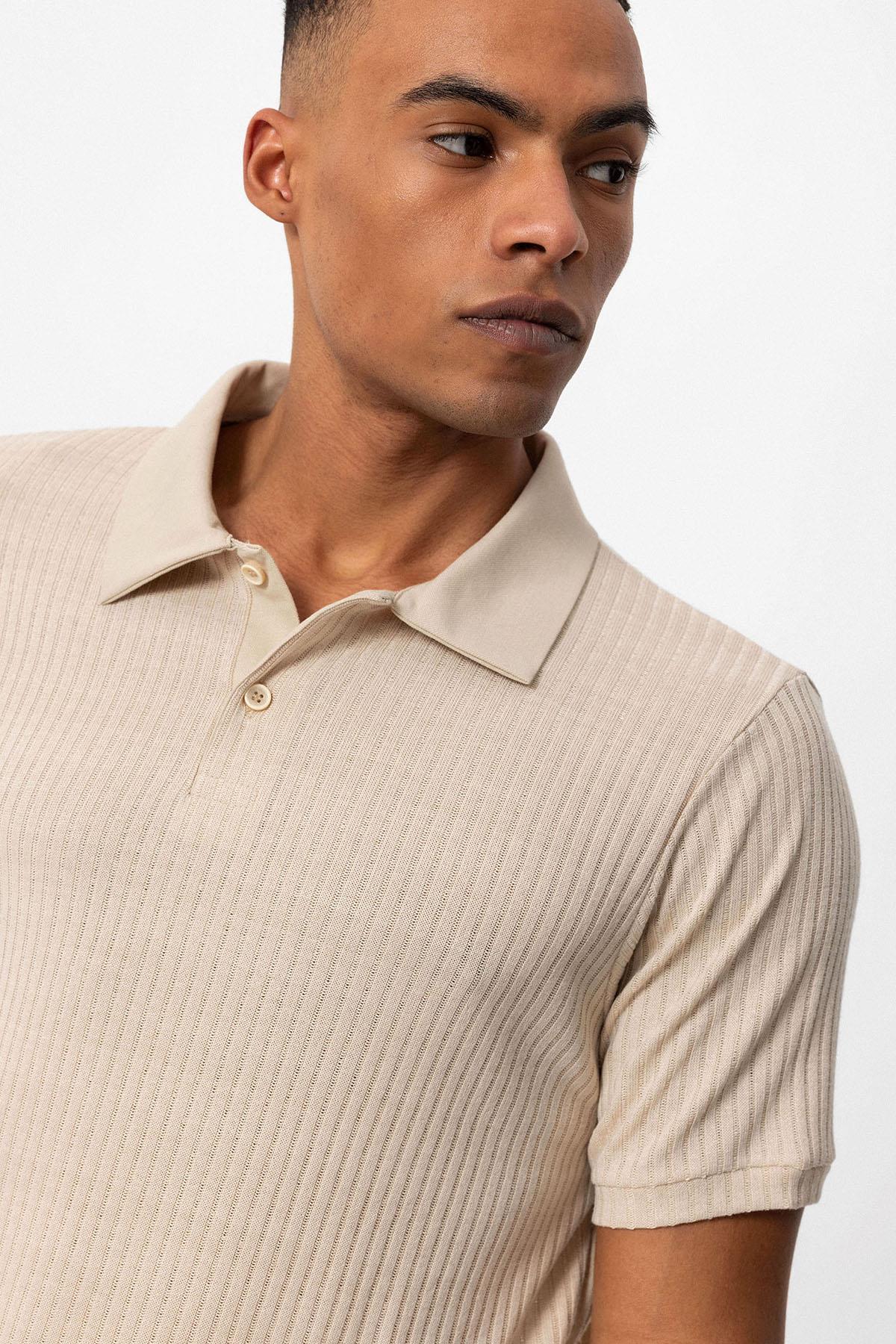 Antioch-Bej Slim Fit Polo Yaka Erkek T Shirt-T-Shirt-5-Milagron.com