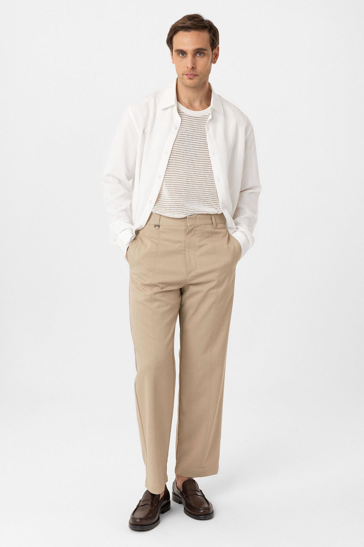 Antioch-Bej Straight Fit Erkek Pantolon-Kumaş Pantolon-2-Milagron.com