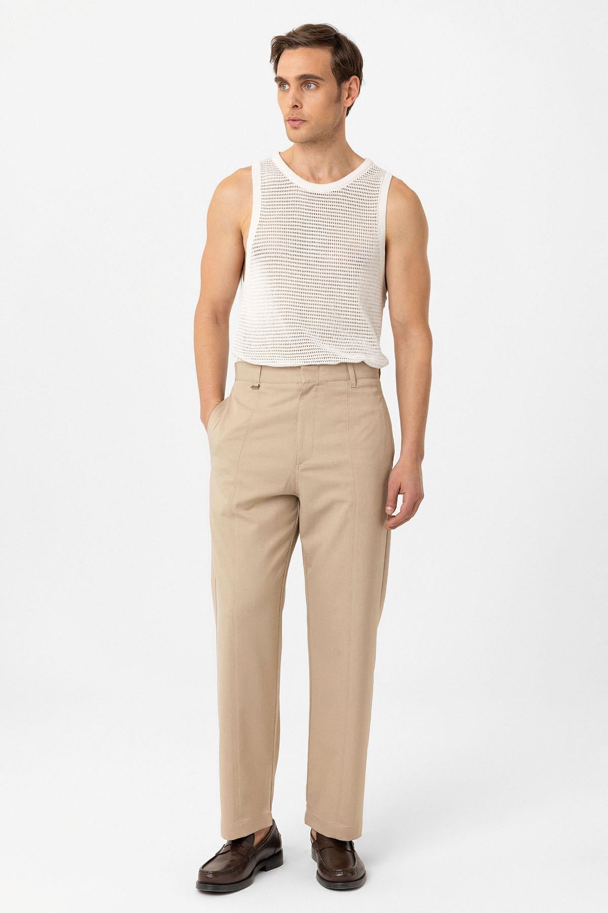 Antioch-Bej Straight Fit Erkek Pantolon-Kumaş Pantolon-4-Milagron.com