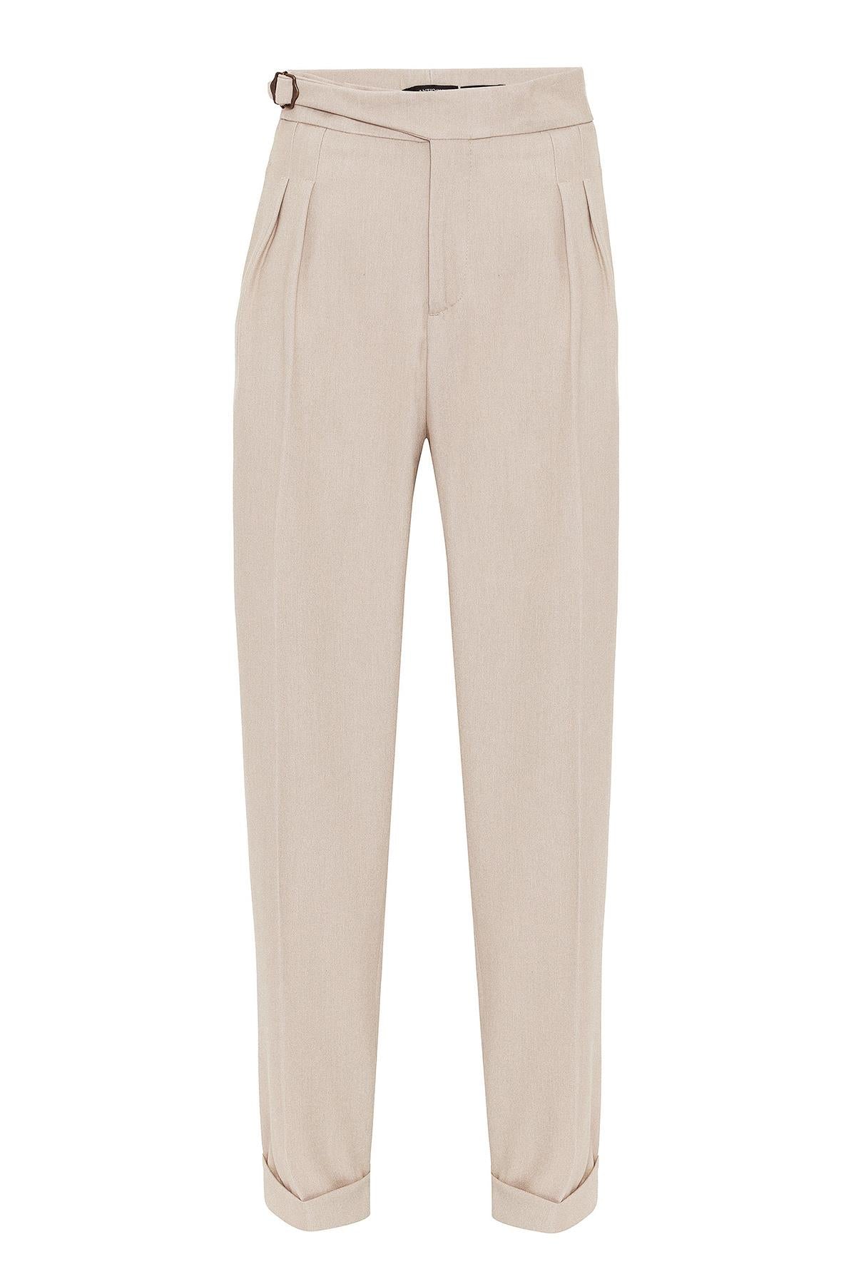 Antioch-Bej Toka Detaylı Pileli Yüksek Bel Erkek Pantolon-Pantolon-5-Milagron.com