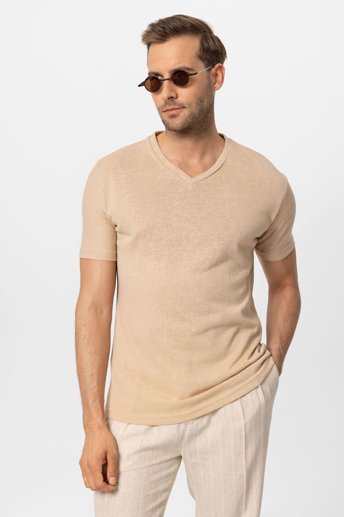 Antioch-Bej V Yaka Basic Erkek T Shirt-T-Shirts-2-Milagron.com