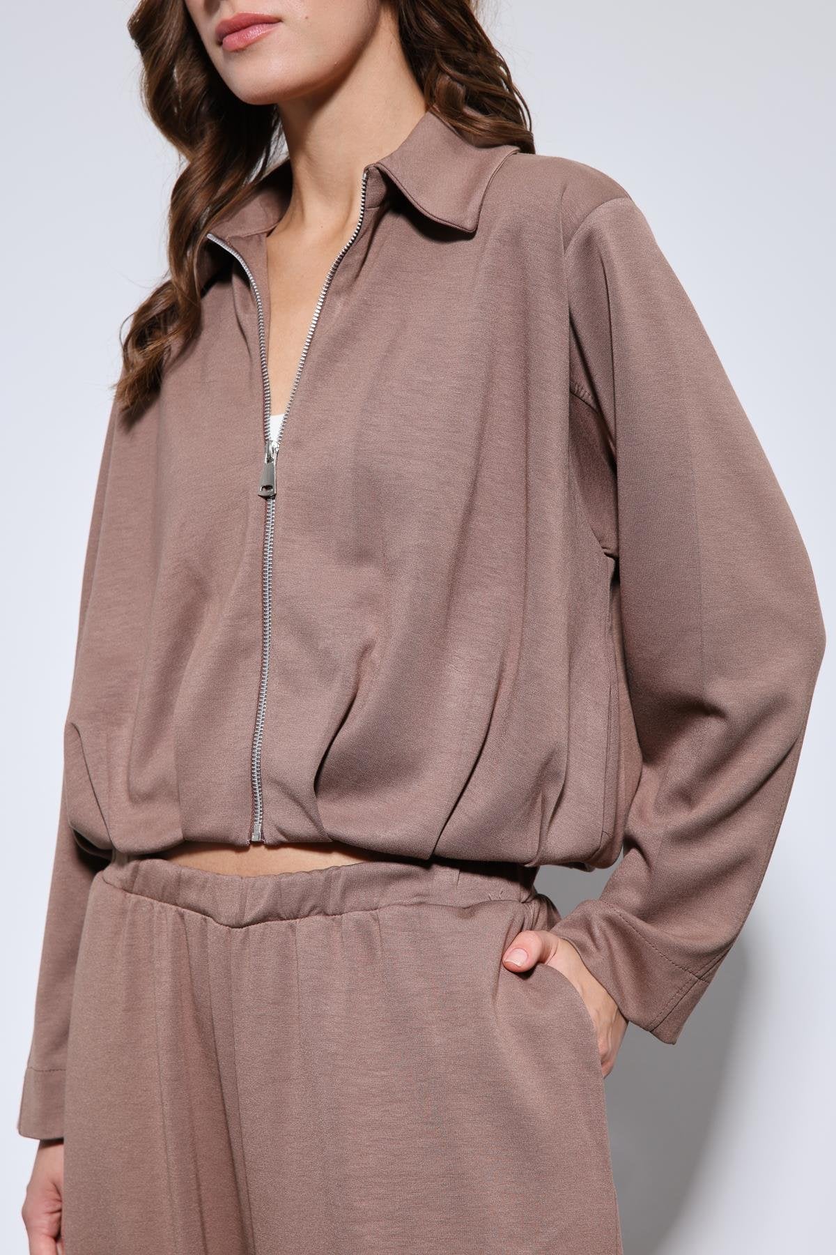 Antioch-Bej Volümlü Ceket Ve Paça Lastikli Eşofman Takım-Takım-6-Milagron.com