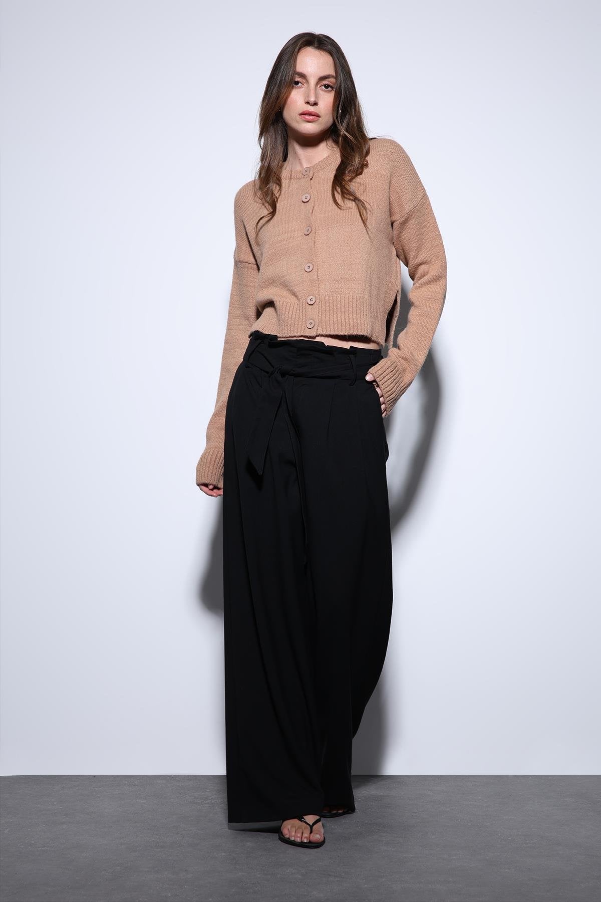 Antioch-Antioch Bej Yırtmaçlı örgü Triko Kadın Kazak-Kazak-1-Milagron.com