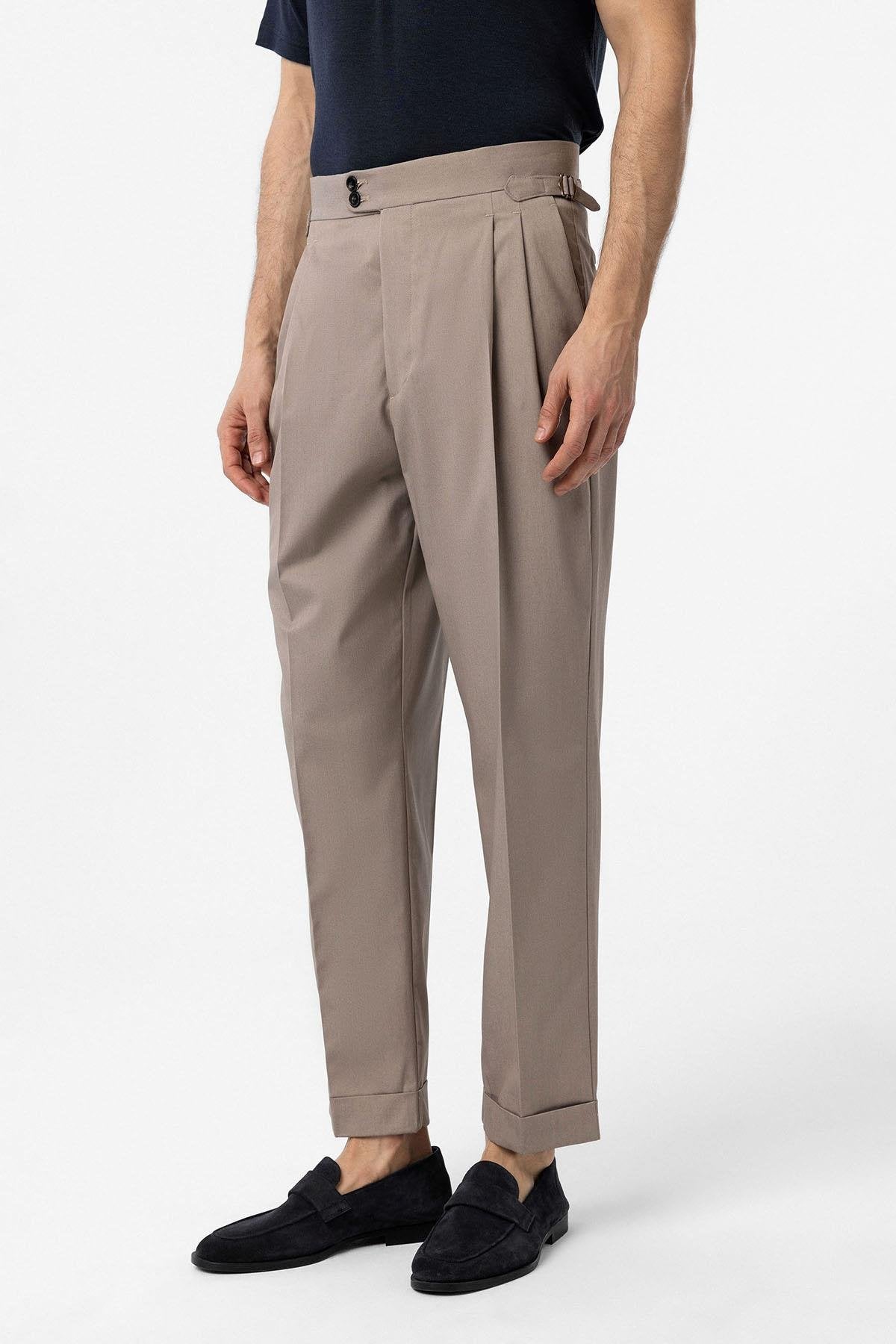 Antioch-Bej Yüksek Bel İtalyan Kalıp Pileli Erkek Pantolon-Kumaş Pantolon-1-Milagron.com