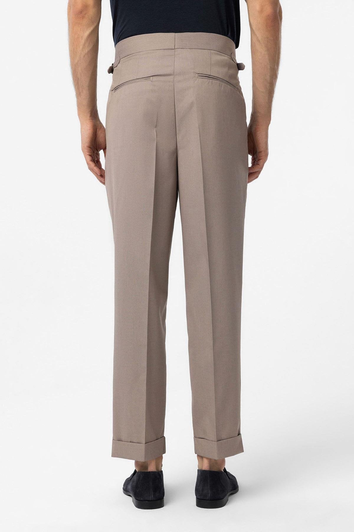 Antioch-Bej Yüksek Bel İtalyan Kalıp Pileli Erkek Pantolon-Kumaş Pantolon-4-Milagron.com