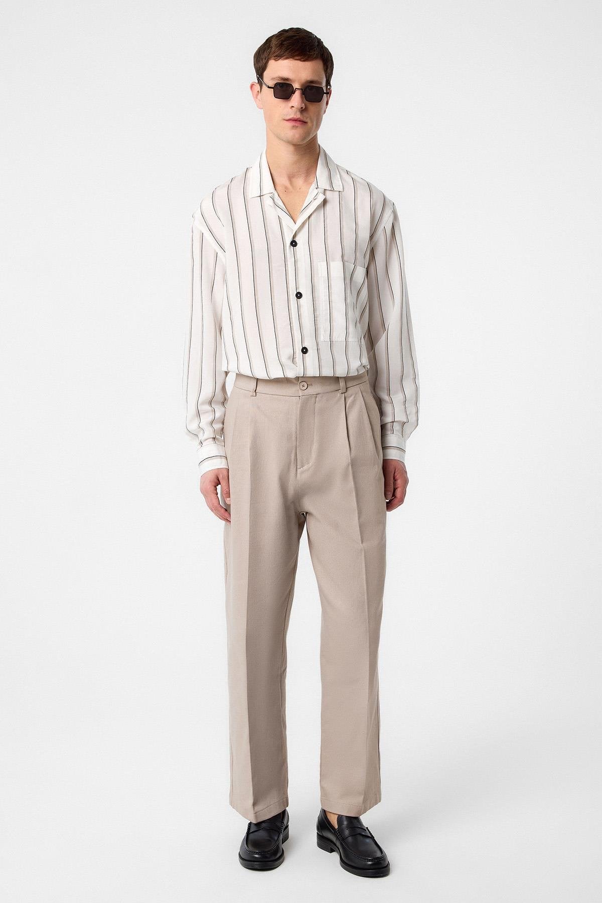 Antioch-Antioch Bej Yüksek Bel Pamuklu Erkek Pantolon-Kumaş Pantolon-1-Milagron.com