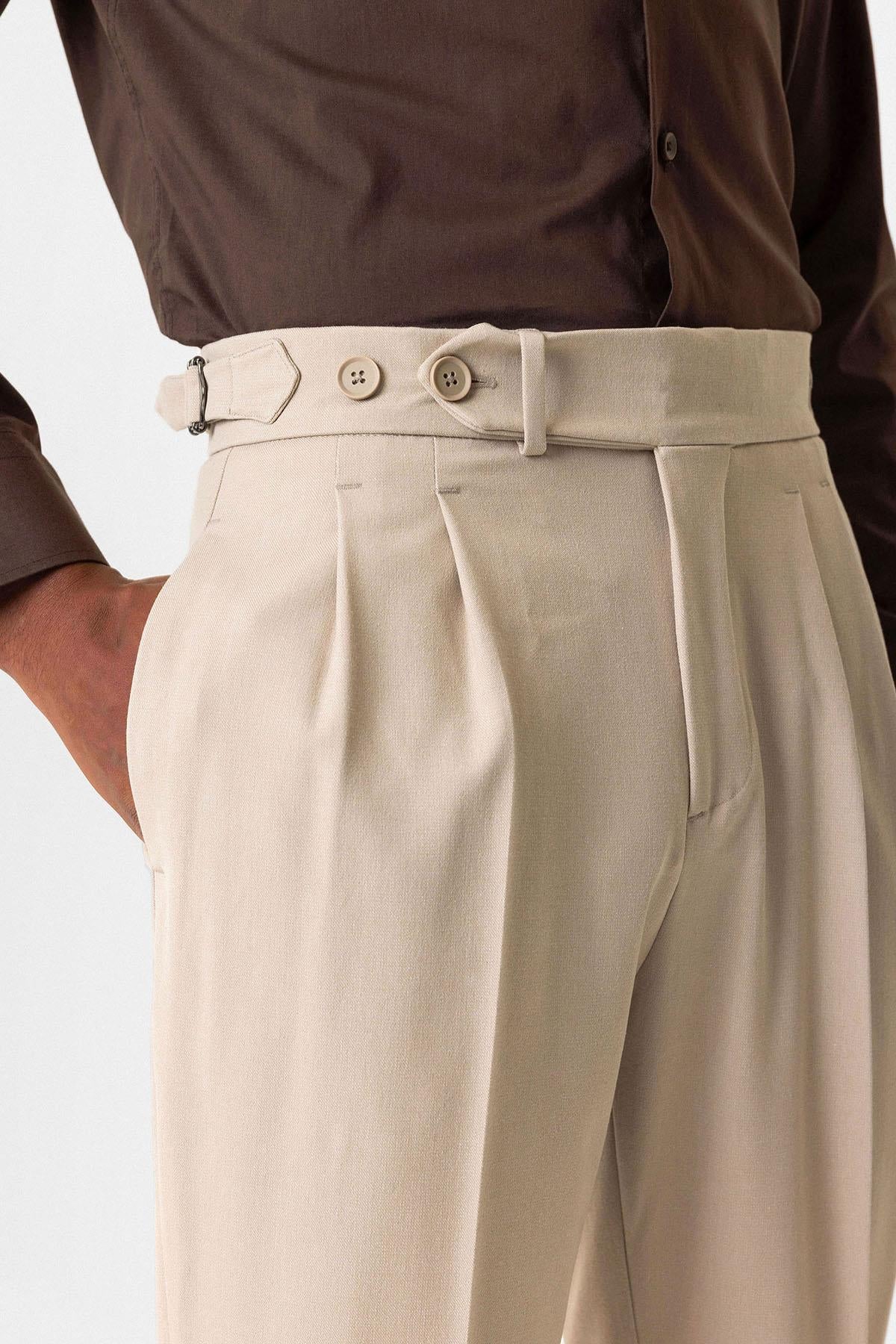 Antioch-Bej Yüksek Bel Pileli Carrot Fit Erkek Pantolon-Pantolon-4-Milagron.com