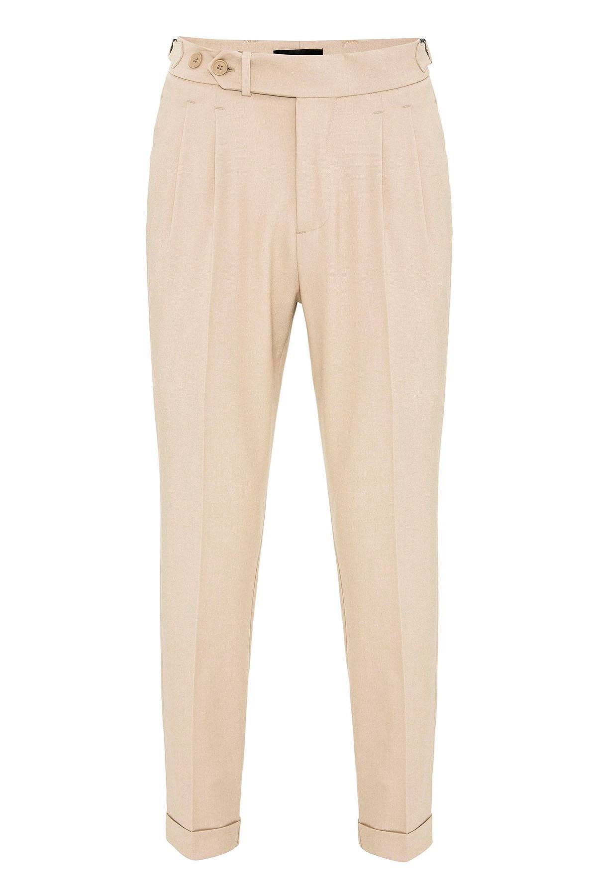 Antioch-Bej Yüksek Bel Pileli Carrot Fit Erkek Pantolon-Pantolon-6-Milagron.com