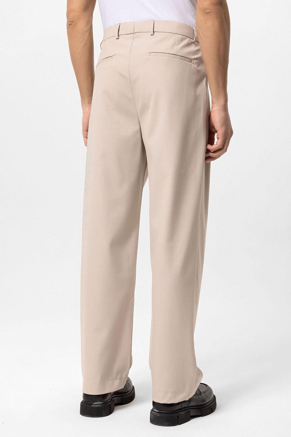 Antioch-Bej Yüksek Bel Pileli Rahat Kalıp Erkek Pantolon-Pantolon-6-Milagron.com