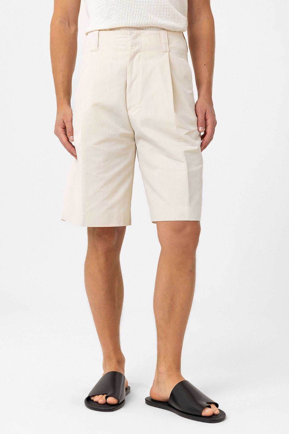 Antioch-Bej Yüksek Bel Pileli Relaxed Bermuda Erkek Şort-Şort-1-Milagron.com