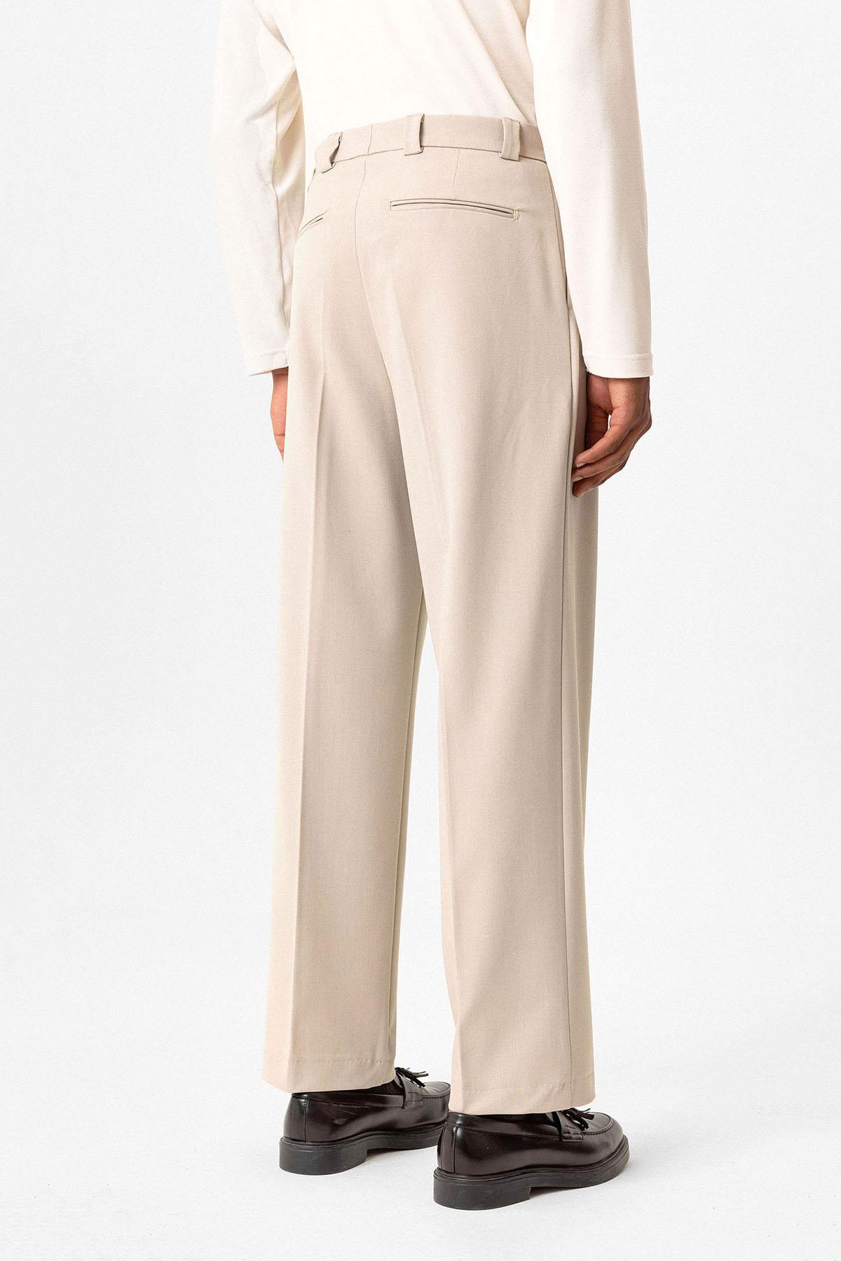 Antioch-Bej Yüksek Bel Pileli Relaxed Fit Baggy Erkek Pantolon-Kumaş Pantolon-5-Milagron.com