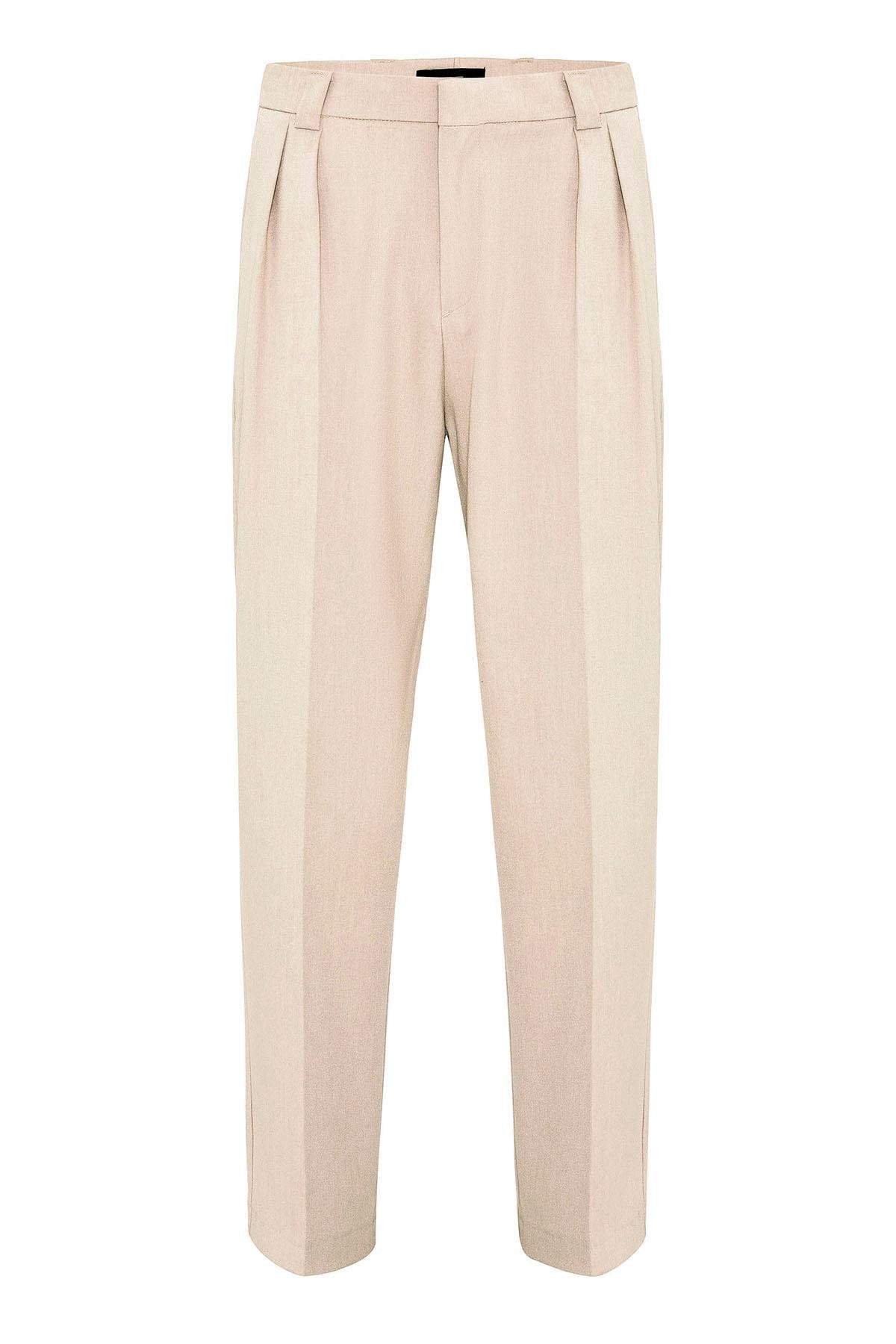 Antioch-Bej Yüksek Bel Pileli Relaxed Fit Baggy Erkek Pantolon-Kumaş Pantolon-6-Milagron.com