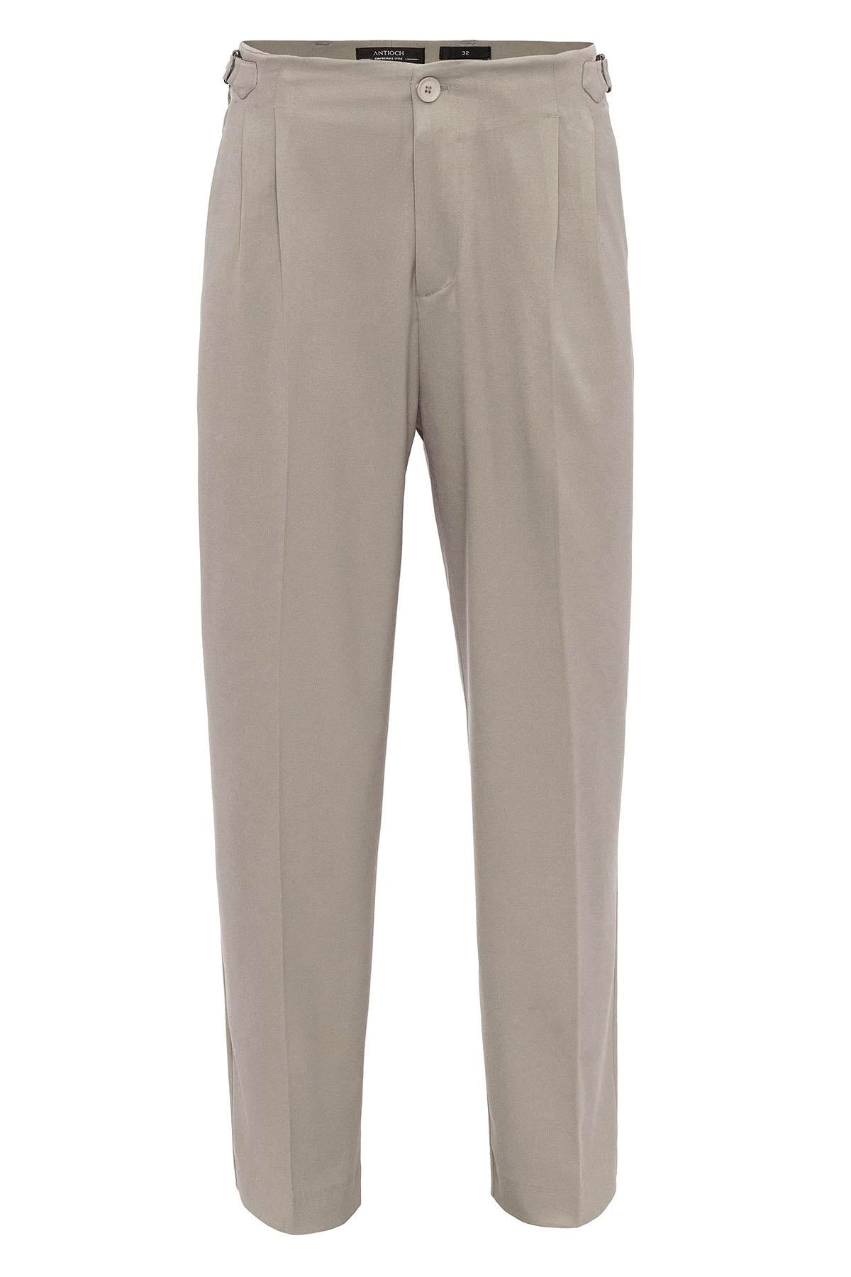 Antioch-Bej Yüksek Bel Toka Detaylı Rahat Kalıp Erkek Pantolon-Pantolon-6-Milagron.com